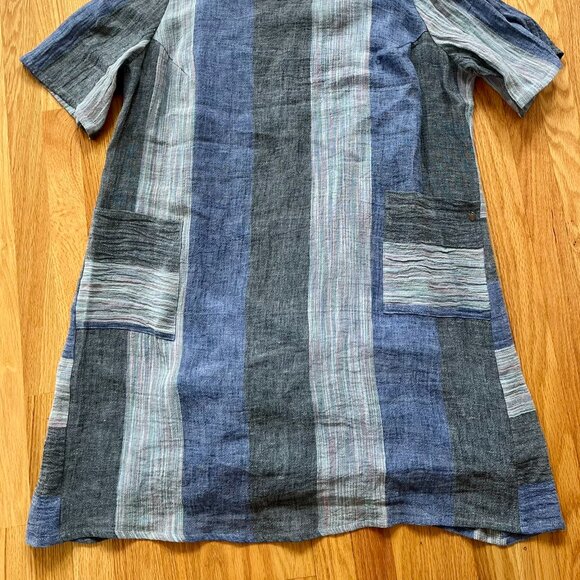 QNeel Stunning Blue Linen Stripped Beach Dress with Lining NWT sz: 16 - Picture 2 of 4